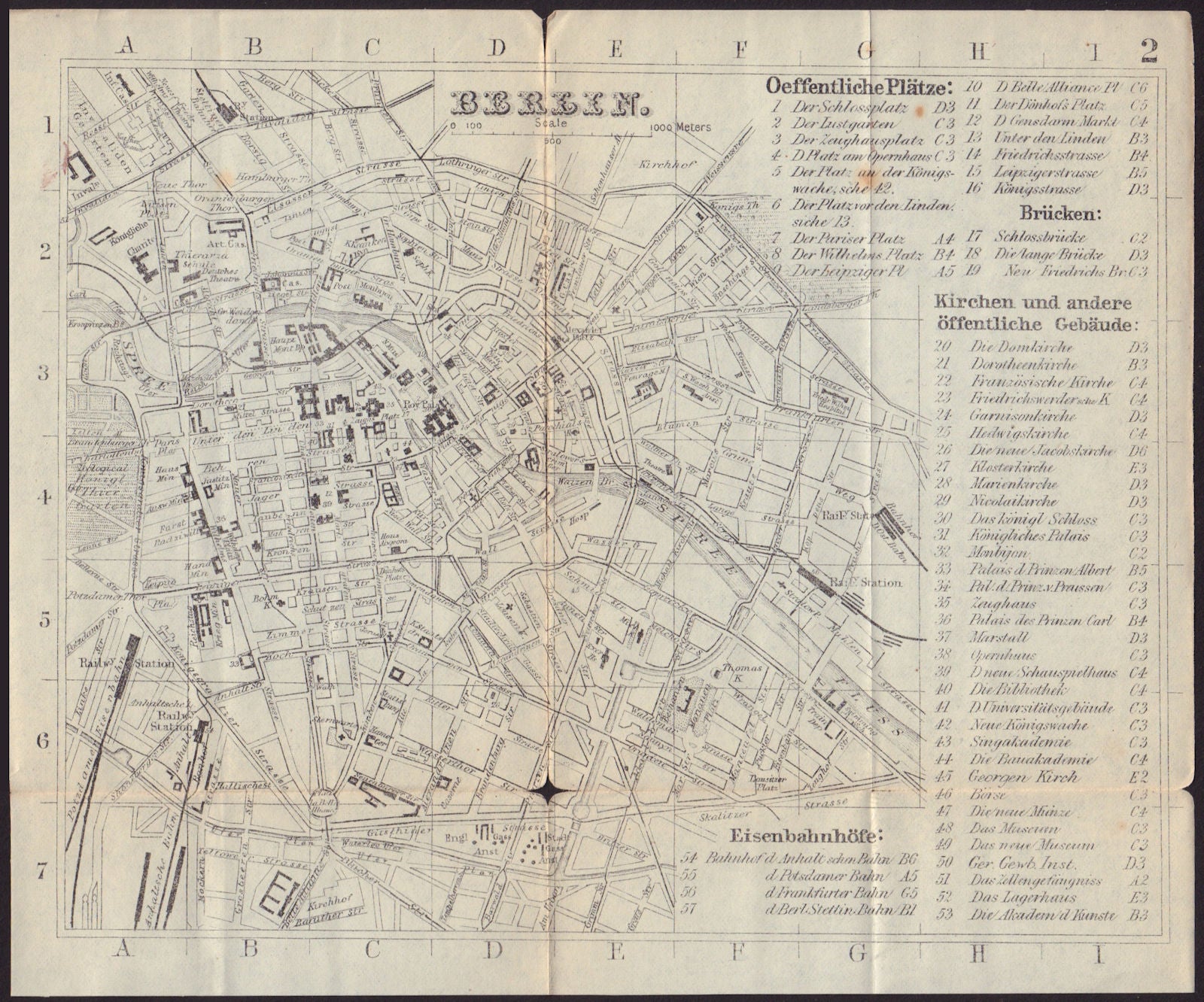 BERLIN antique town plan city map. Germany. BRADSHAW 1892 old